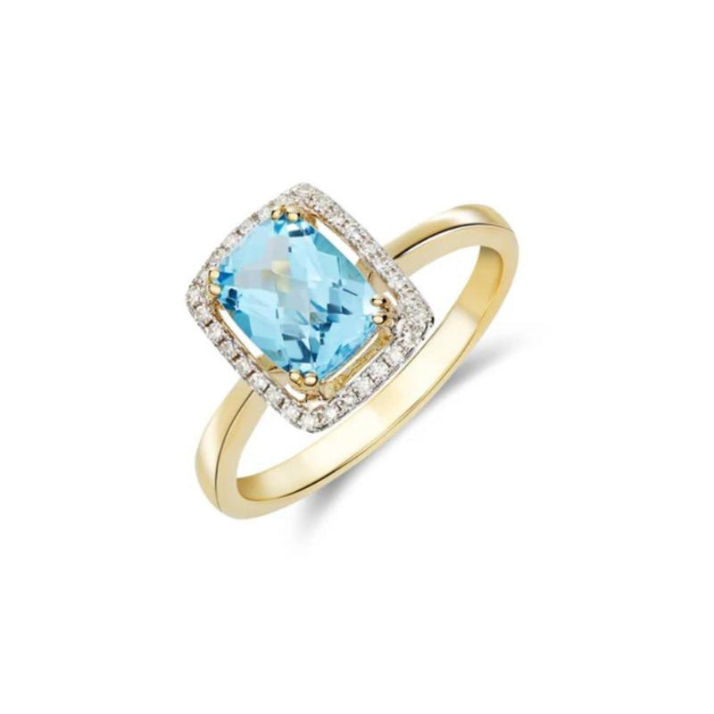 9ct Gold Diamond & Octagonal Topaz Ring