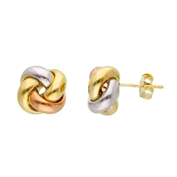 18ct Three Tone Gold Square Knot Earrings