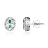 9ct White Gold Diamond & Aquamarine Stud Earrings