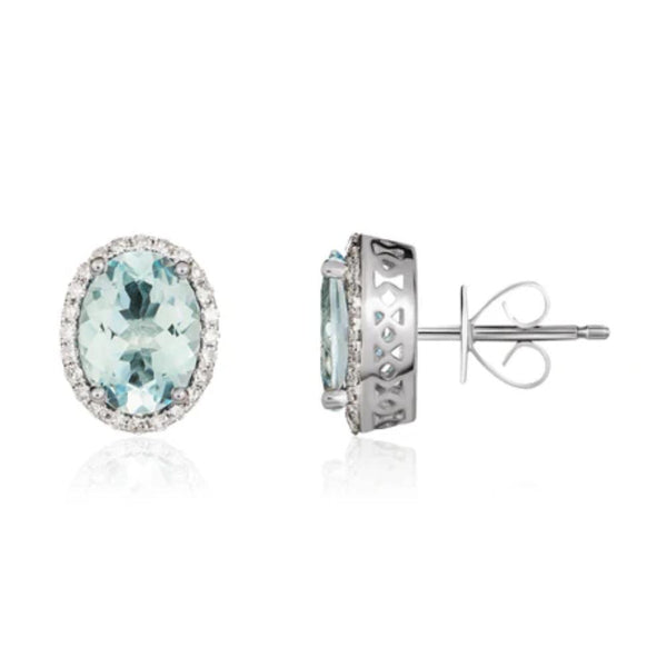 9ct White Gold Diamond & Aquamarine Stud Earrings