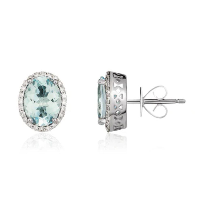 9ct White Gold Diamond & Aquamarine Stud Earrings