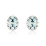 9ct White Gold Diamond & Aquamarine Stud Earrings