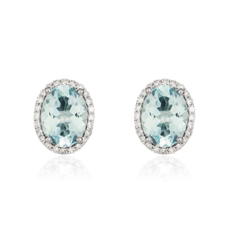 9ct White Gold Diamond & Aquamarine Stud Earrings