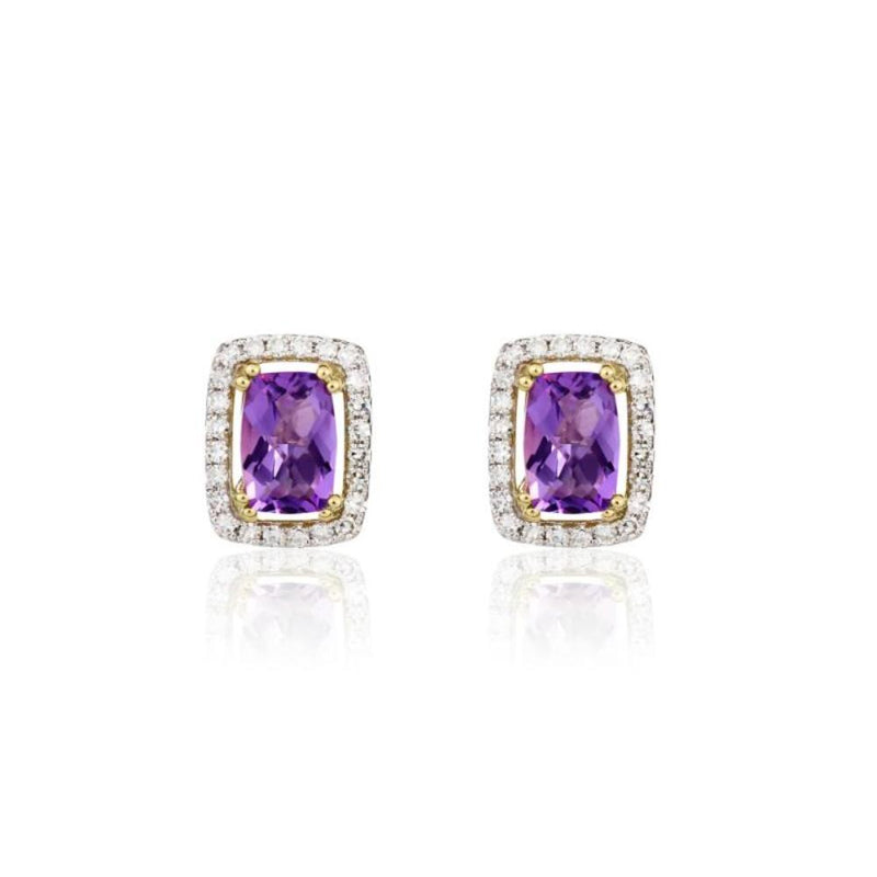 9ct Gold Diamond & Amethyst Stud Earrings