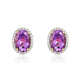 9ct Gold Diamond & Oval Amethyst Stud Earrings