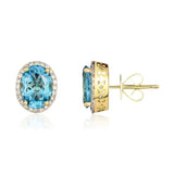 9ct Gold Oval 2.41ct Blue Topaz & 0.19ct Diamond Stud Earrings