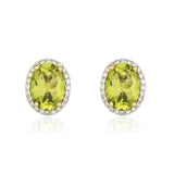 9ct Gold Oval 2.63ct Peridot & 0.18ct Diamond Stud Earrings