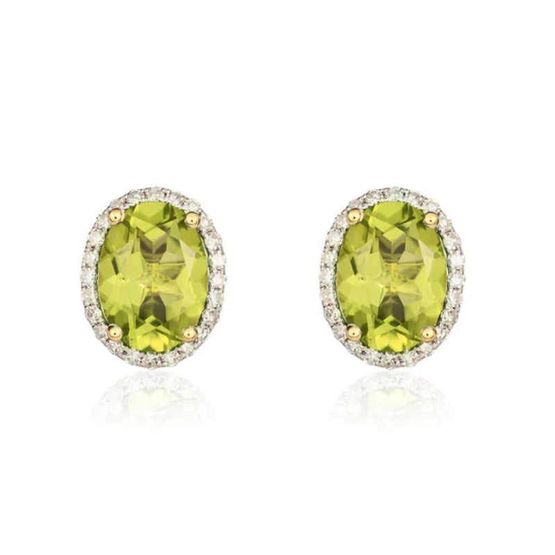 9ct Gold Oval 2.63ct Peridot & 0.18ct Diamond Stud Earrings