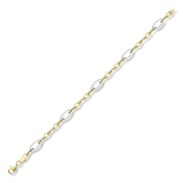 9ct Gold Two-Tone 7.25" Fancy Link Bracelet