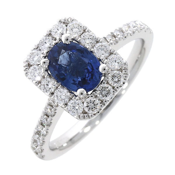 18ct White Gold 1.0ct Sapphire & 0.53ct Cluster Diamond Engagement Ring