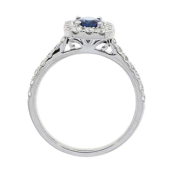 18ct White Gold 1.0ct Sapphire & 0.53ct Cluster Diamond Engagement Ring