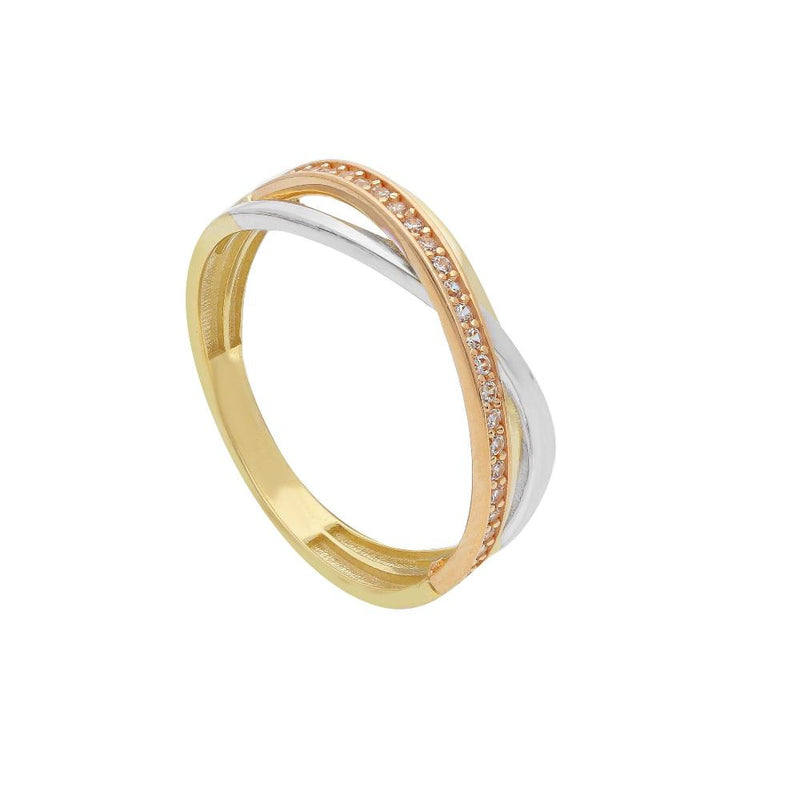 9ct Three Tone Gold Cubic Zirconia Crossover Ring