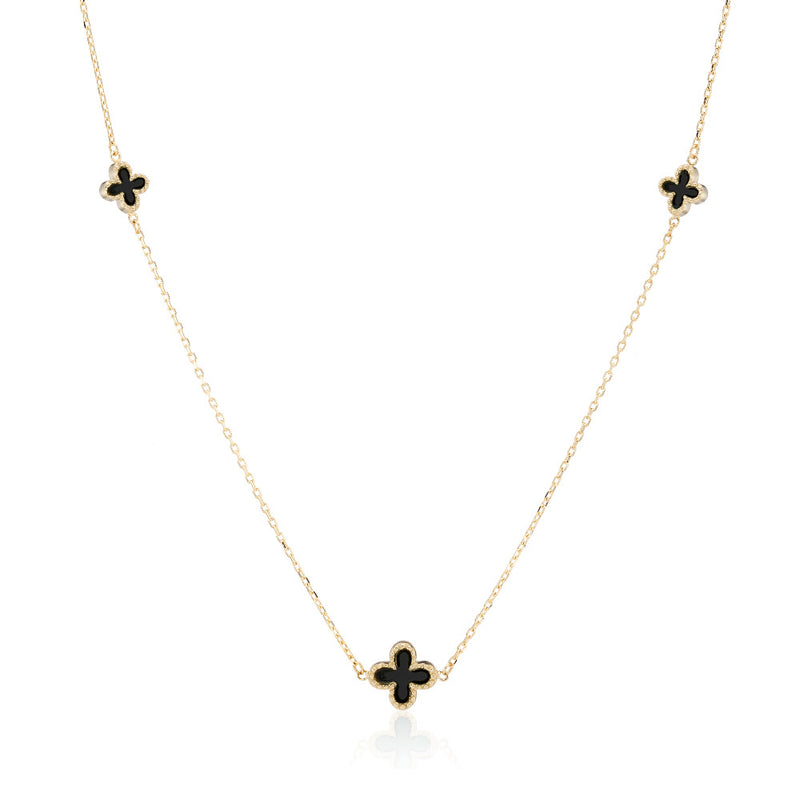 9ct Gold Onyx Petals Necklace