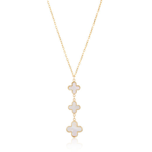 9ct Gold Mother of Pearl Flower Drop Necklace
