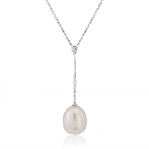 9ct White Gold Diamond & Pearl Necklace