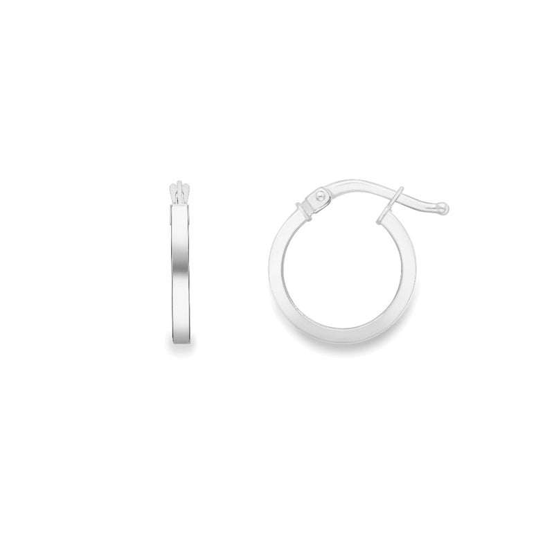 9ct White Gold Square Tube Hoop Earrings