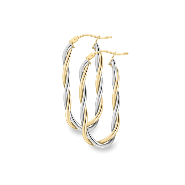 9ct Gold Two-Tone Elongated Hoop Earrings