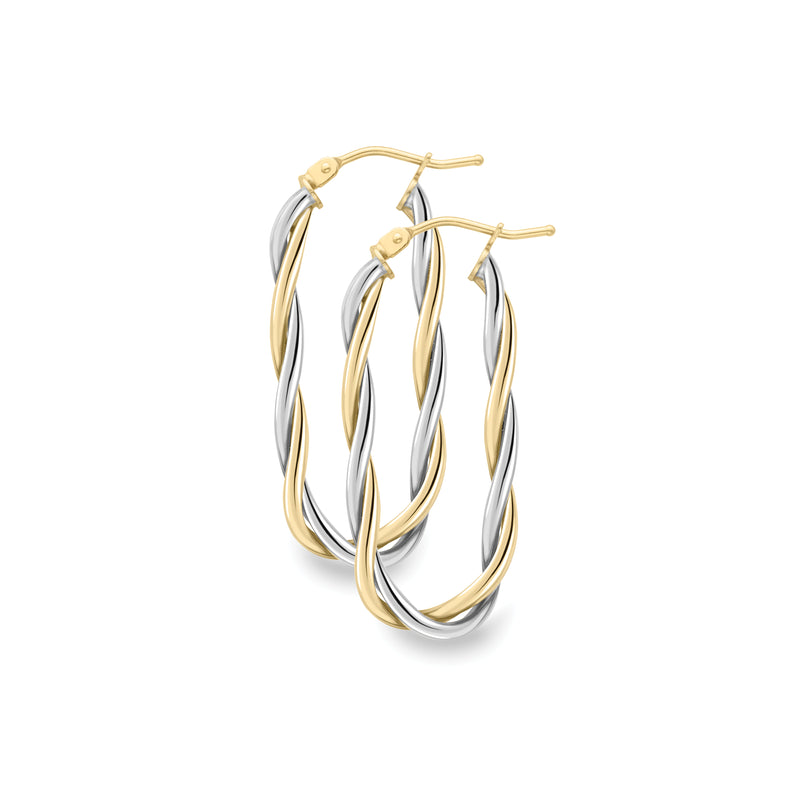 9ct Gold Two-Tone Elongated Hoop Earrings