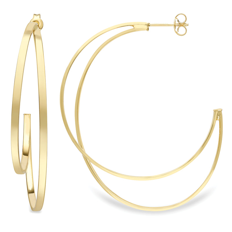 9ct Gold Square Tube Half Oval Hoop Earrings
