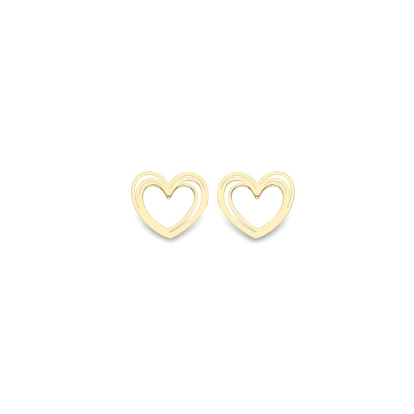 9ct Gold 12mm x 12mm Open Heart Stud Earrings