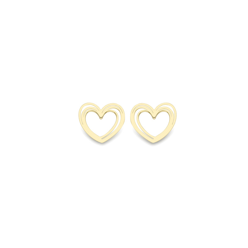 9ct Gold 12mm x 12mm Open Heart Stud Earrings