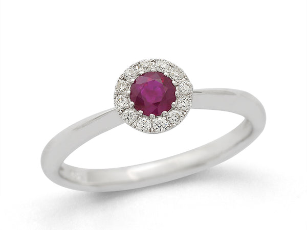 18ct White Gold Diamond and Round Ruby Ring