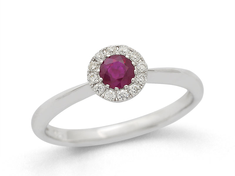 18ct White Gold Diamond and Round Ruby Ring