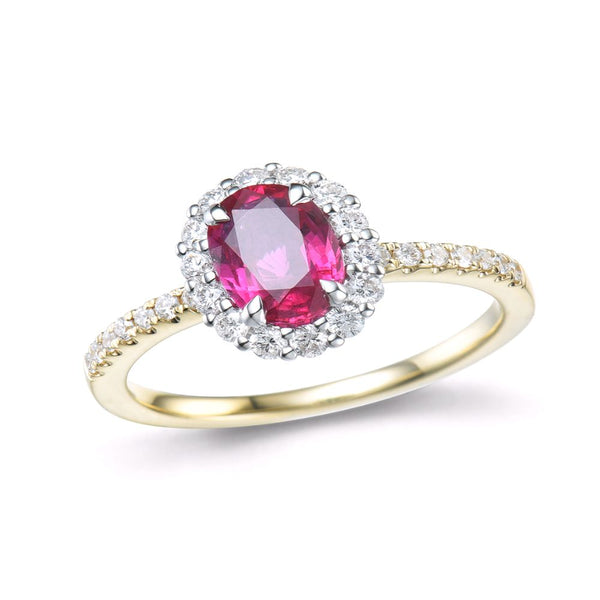 18ct Gold 0.82ct Ruby and 0.32ct Diamond Cluster Ring