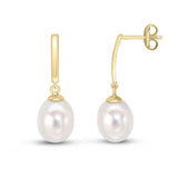 9ct Gold Curved Bar Freshwater Pearl Drop Earrings