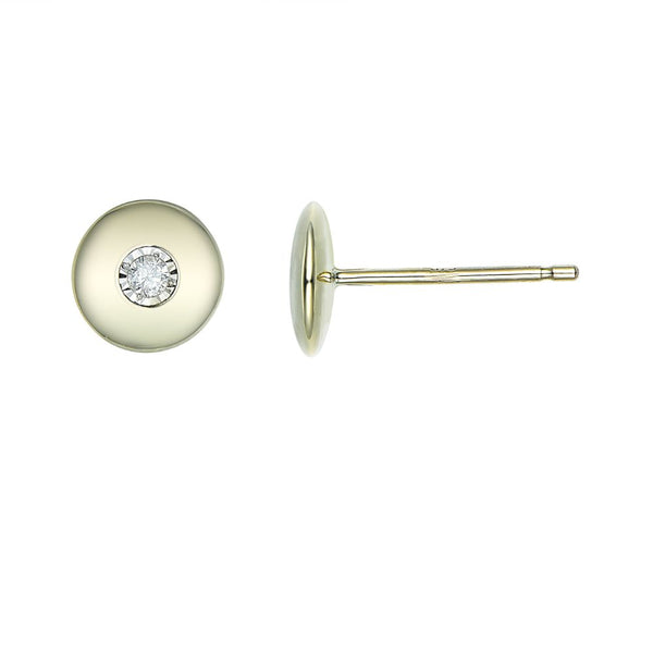 9ct Gold Diamond Rubover Bezel Stud Earrings