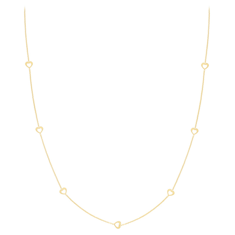 9ct Gold Seven Open Heart Necklace