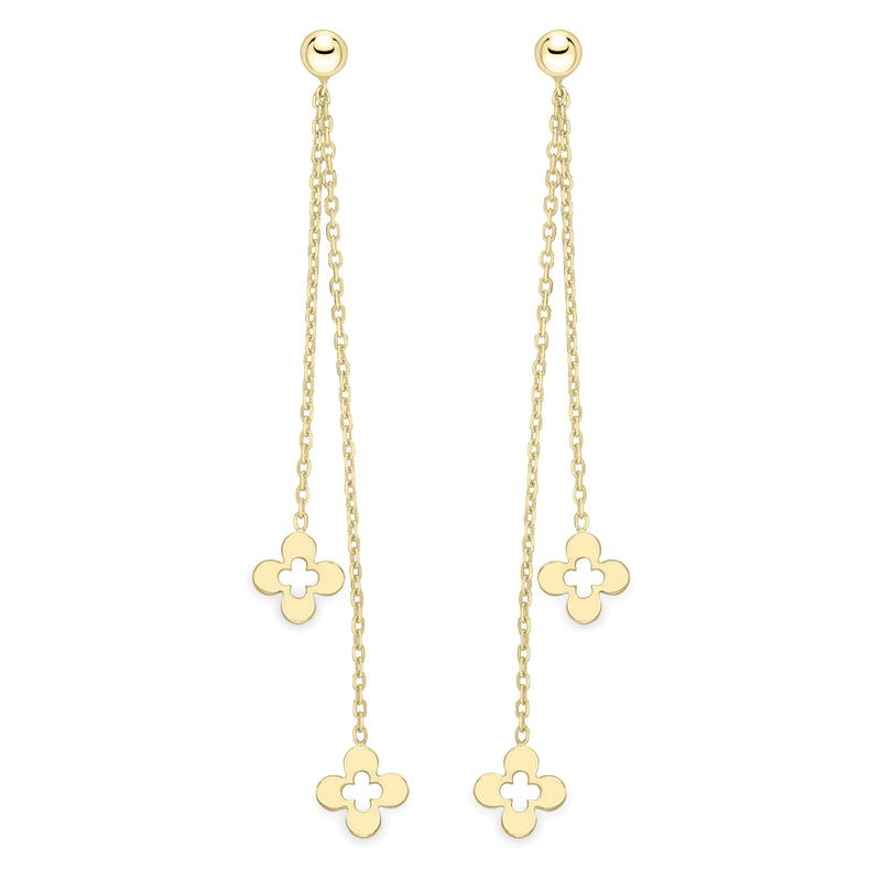 9ct Gold Quatrefoils Drop Earrings