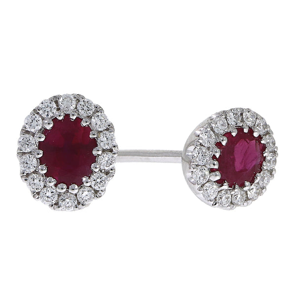 18ct White Gold 0.60ct Ruby & 0.18ct Diamond Cluster Earrings