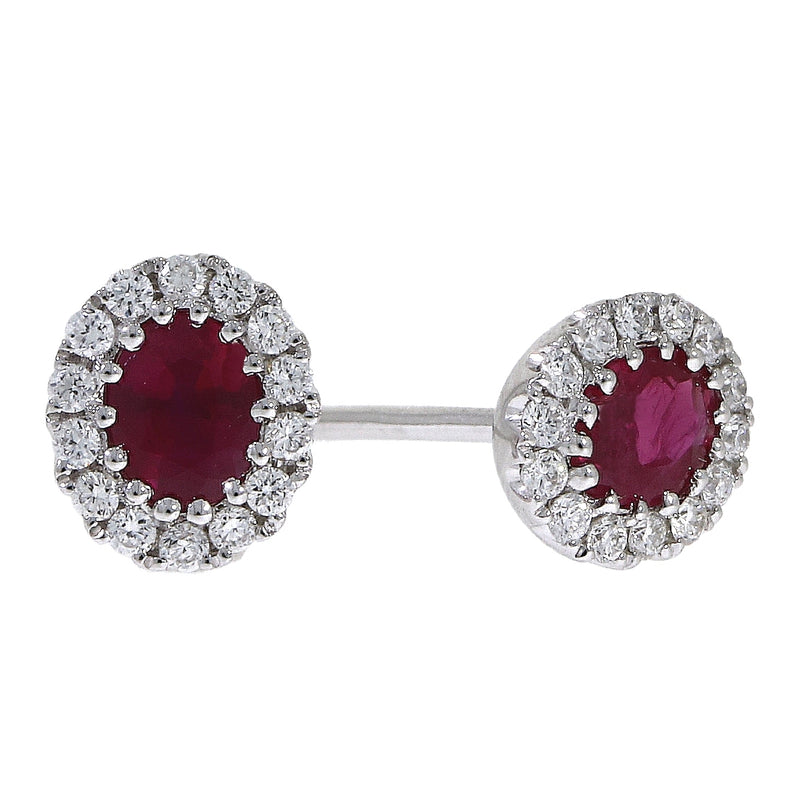 18ct White Gold Diamond & Ruby Cluster Earrings