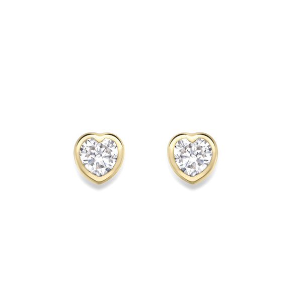 9ct Gold Heart Shape Cubic Zirconia Stud Earrings