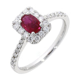 18ct White Gold Diamond & Ruby Rectangle Shape Cluster Ring