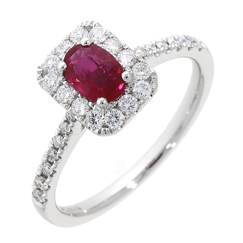 18ct White Gold 0.44ct Ruby and 0.37ct Diamond Rectangle Shape Cluster Ring