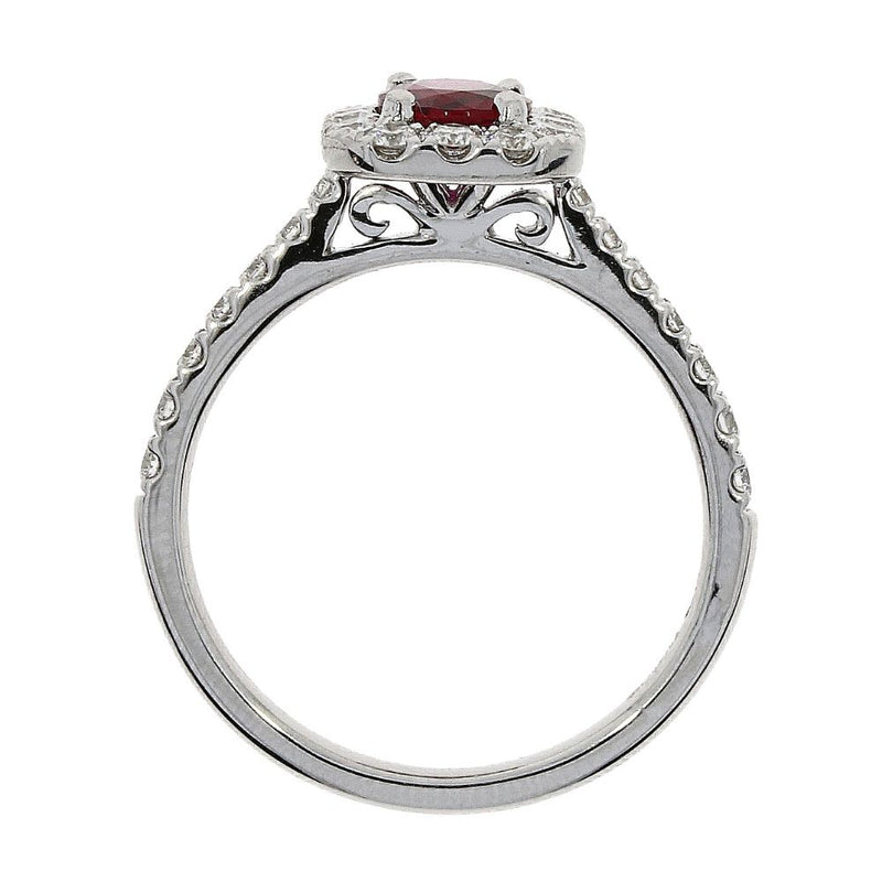 18ct White Gold Diamond & Ruby Rectangle Shape Cluster Ring