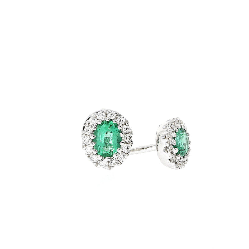 18ct White Gold 0.42ct Emerald & 0.19ct Diamond Cluster Earrings