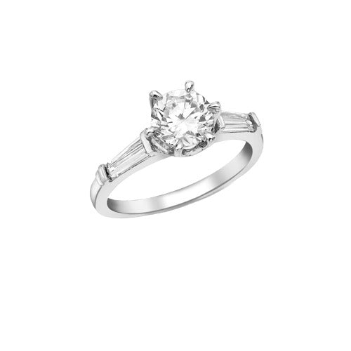 9ct White Gold Cubic Zirconia Solitaire & Cubic Zirconia Baguette Shoulder Ring