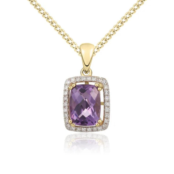 9ct Gold Diamond & Amethyst Necklace