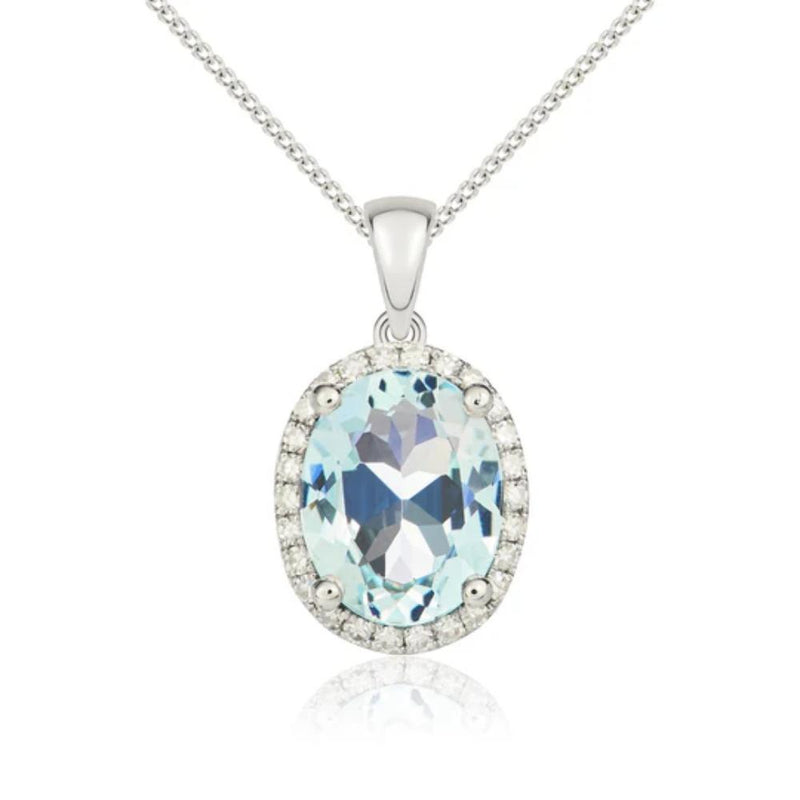 9ct White Gold Diamond & Oval Aquamarine Necklace