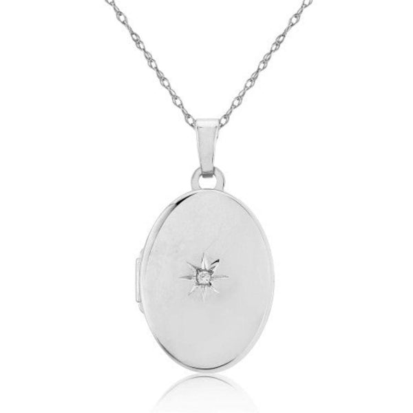 Sterling Silver Oval Diamond Locket Necklace