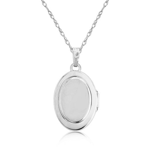 Sterling Silver Oval Diamond Locket Necklace