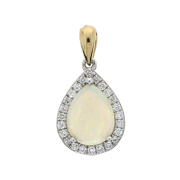 18ct Gold 0.80ct Opal & 0.15ct Diamond Cluster Pendant Necklace