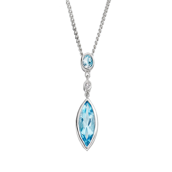 9ct White Gold Diamond & Marquise Blue Topaz Necklace