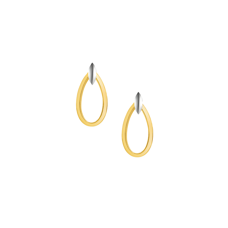 9ct Two Tone Gold Teardrop Stud Earrings