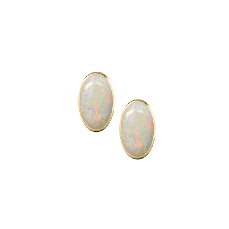 9ct Gold Oval Opal Stud Earrings