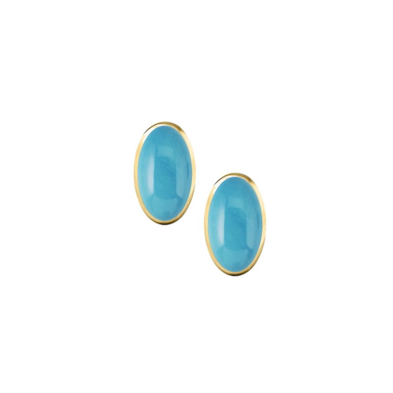 9ct Gold Oval Turquoise Stud Earrings