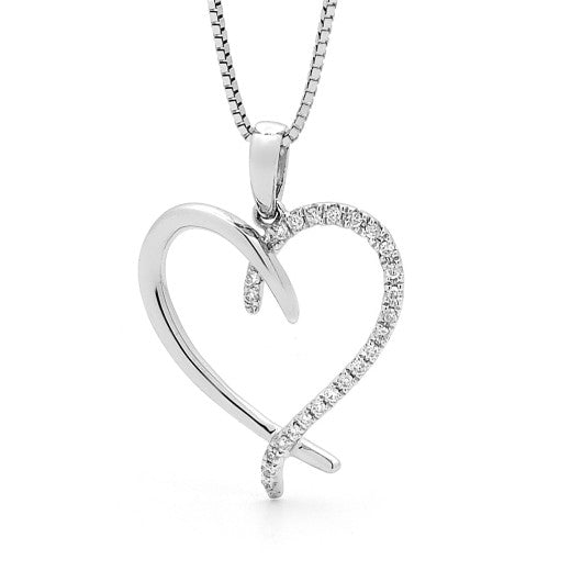 9ct White Gold 0.10ct Diamond Heart Pendant Necklace